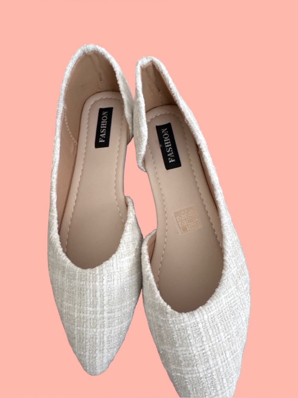Fashion Cream Textured Pointed Toe Flats